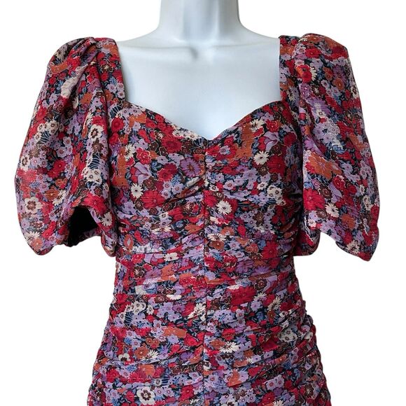 Zara XS Floral Print Puff Sleeve Ruched coquette feminine Mini Dress Blogger Fav - Picture 5 of 15